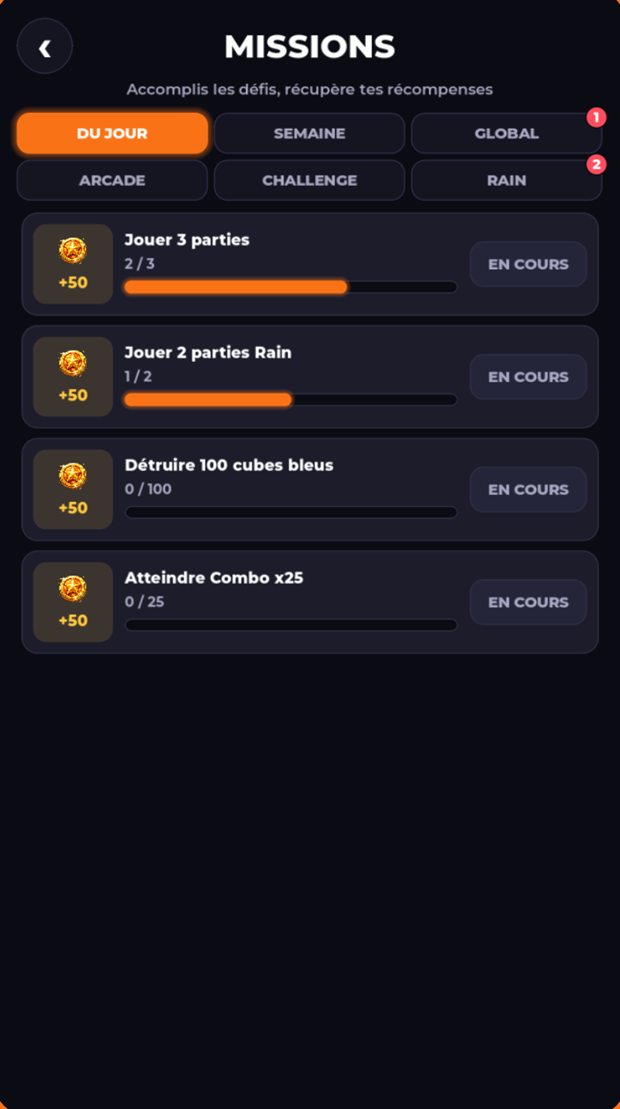 L’écran des missions de Don’t Tap Red